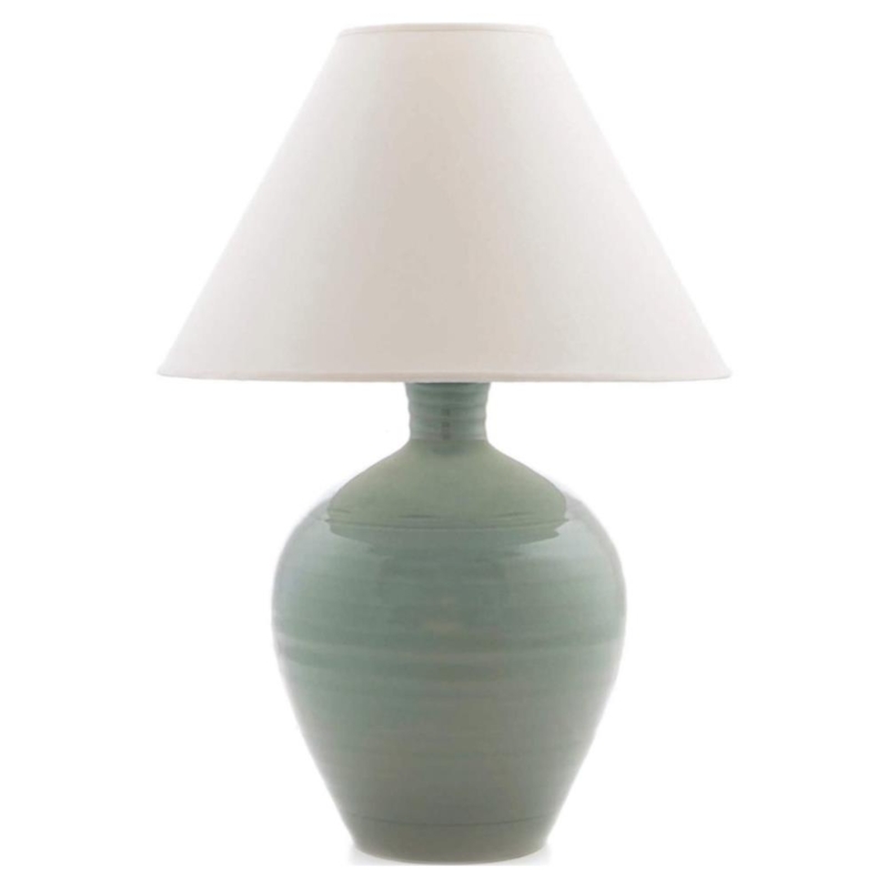Table Lamp Modern Celadon Pottery Empire Shade Horizontal Banding