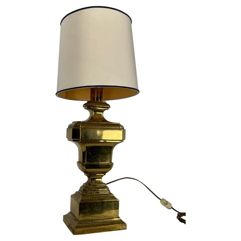 Table Lamp: Neoclassical Solid Brass with Contrast Piping Shade