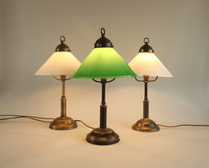 Table Lamp Opaline Conical Glass Shade Stepped Brass Base