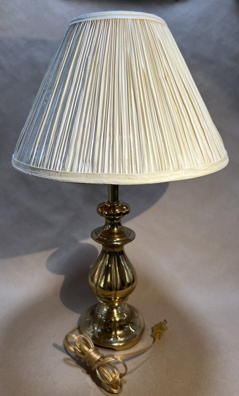 Table Lamp: Polished Brass Ribbed Base with Pleated Empire Shade