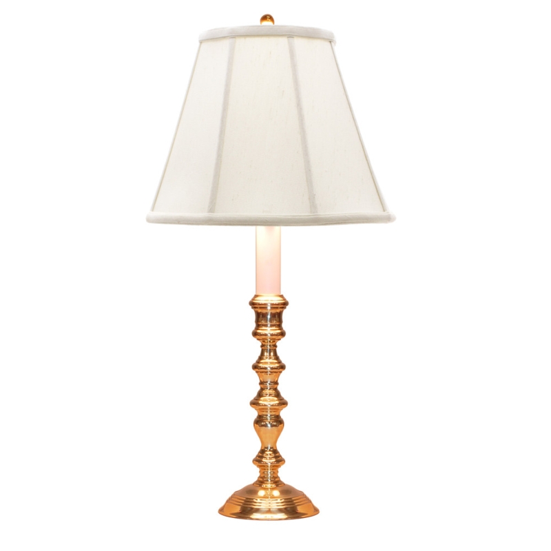 Table Lamp Polished Gold Turned Spindle Base Paneled Empire Shade