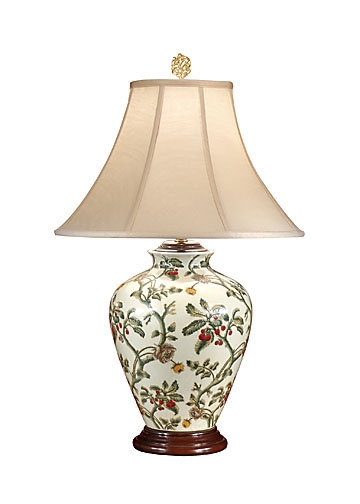 Table Lamp Porcelain Baluster Gooseberry Cherry Pattern Bell Shade