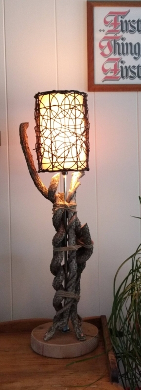 Table Lamp Rustic Adirondack Twisted Branch Stem Twine Binding