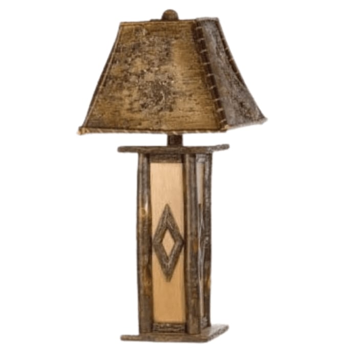 Table Lamp Rustic Lodge Bark Textured Shade Branch Base