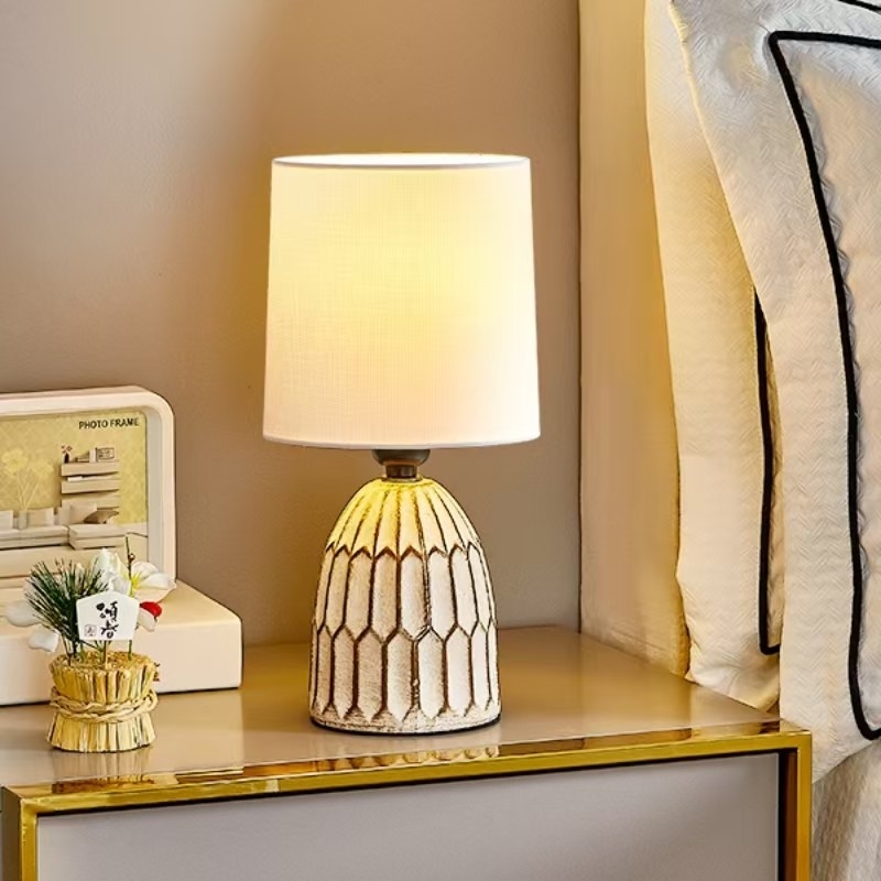 Table Lamp: Small Hand-Painted Ceramic Scalloped Texture Weathered