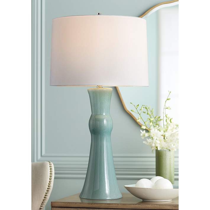 Table Lamp Tall Celadon Green Porcelain Sculptural Base Flared Profile