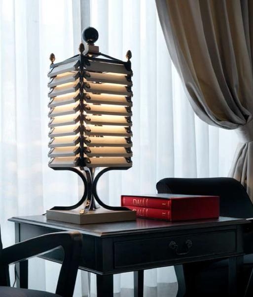 Table Lamp Tiered Architectural Slatted Shade Dark Wood Bronze Colonial