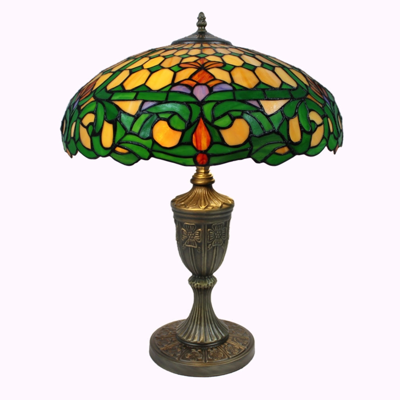 Table Lamp Tiffany Style Honeycomb Pattern Scalloped Edge Antique Bronze