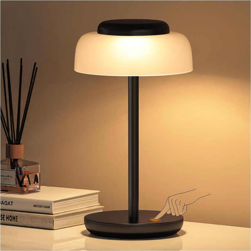 Table Lamp Touch Base Control Mushroom Shade Matte Black