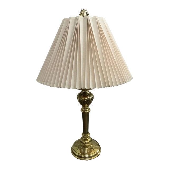 Table Lamp: Traditional Brass Fluted Stem with Ornate Finial