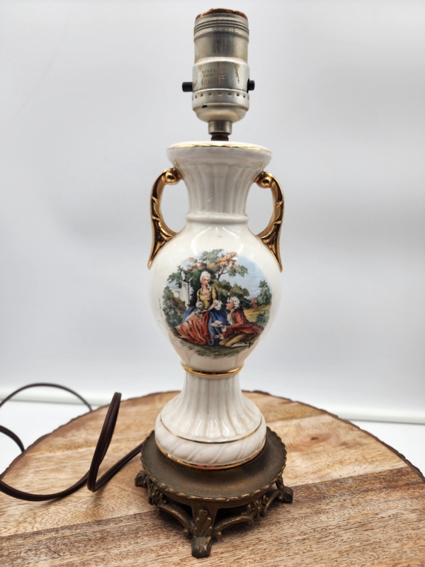 Table Lamp Victorian Porcelain Scenic Illustration Brass Base