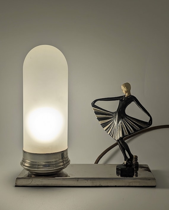 Table Lamp Vintage Dancing Girl Figurine Frosted Glass Dome