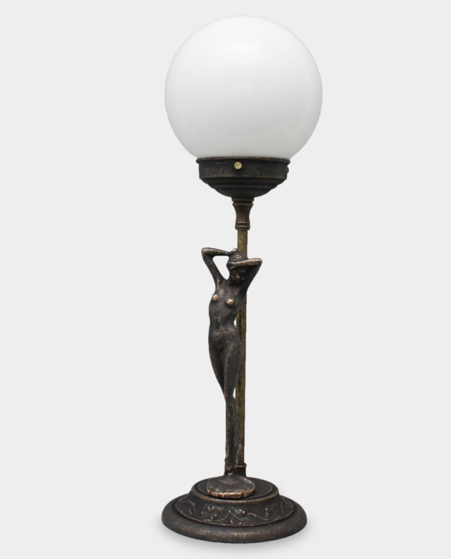 Table Lamp Vintage Figurine Globe Shade Dark Bronze Patina