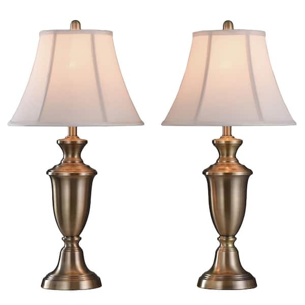 Table Lamps: Pair of 30-Inch Antique Brass Urn Bases with Shades