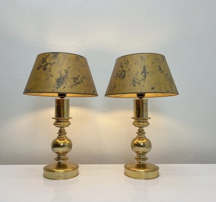Table Lamps: Set of Two Vintage French Brass Spherical Bases