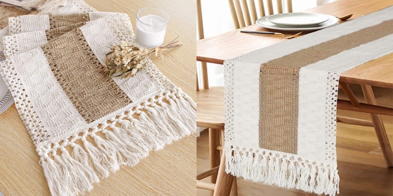 Table Runner: Bohemian Crochet Lace with Knotted Tassel Fringe