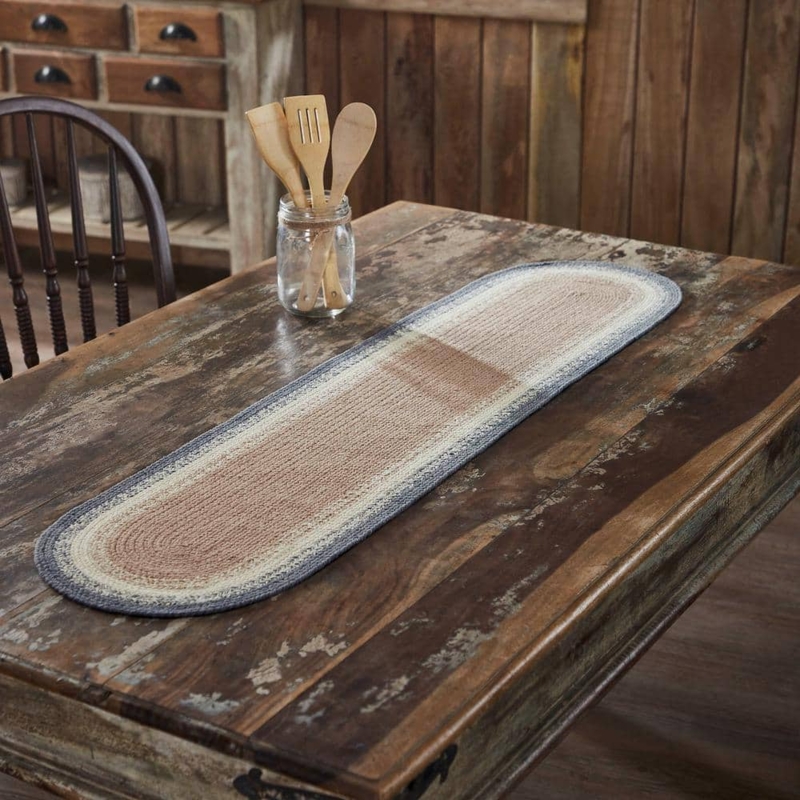 Table Runner: Braided Oval Shape in Charcoal and Beige Tones