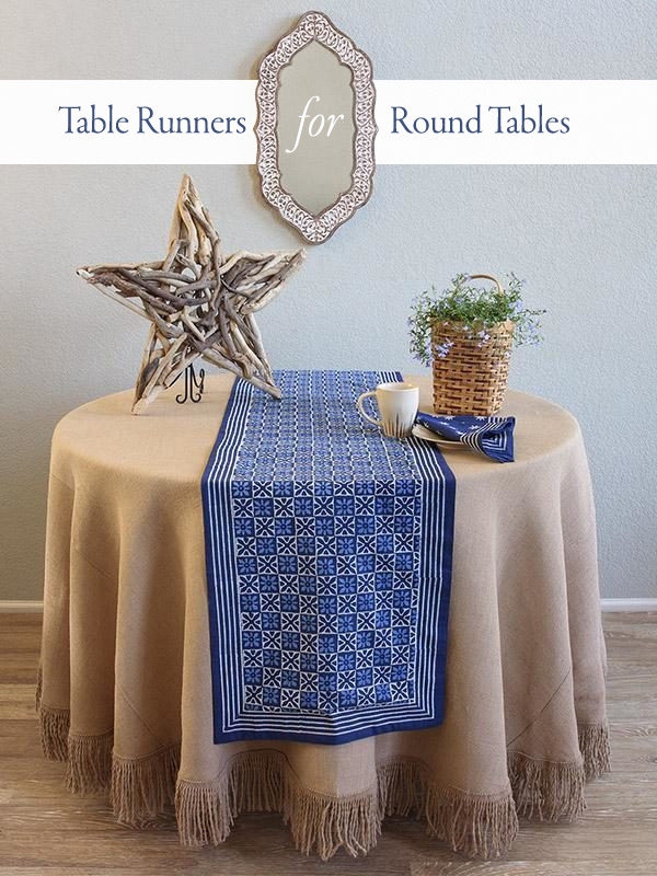 Table Runner for Round Tables: Navy Geometric, Floor Length Drape