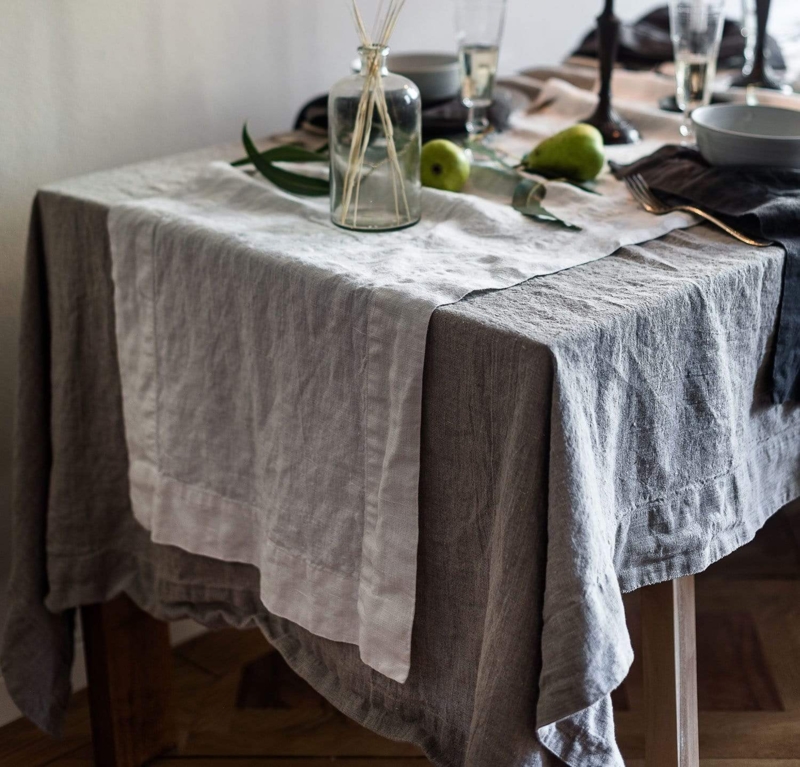 Table Runner: Heavyweight Linen with Wide Mitered Hem Detail