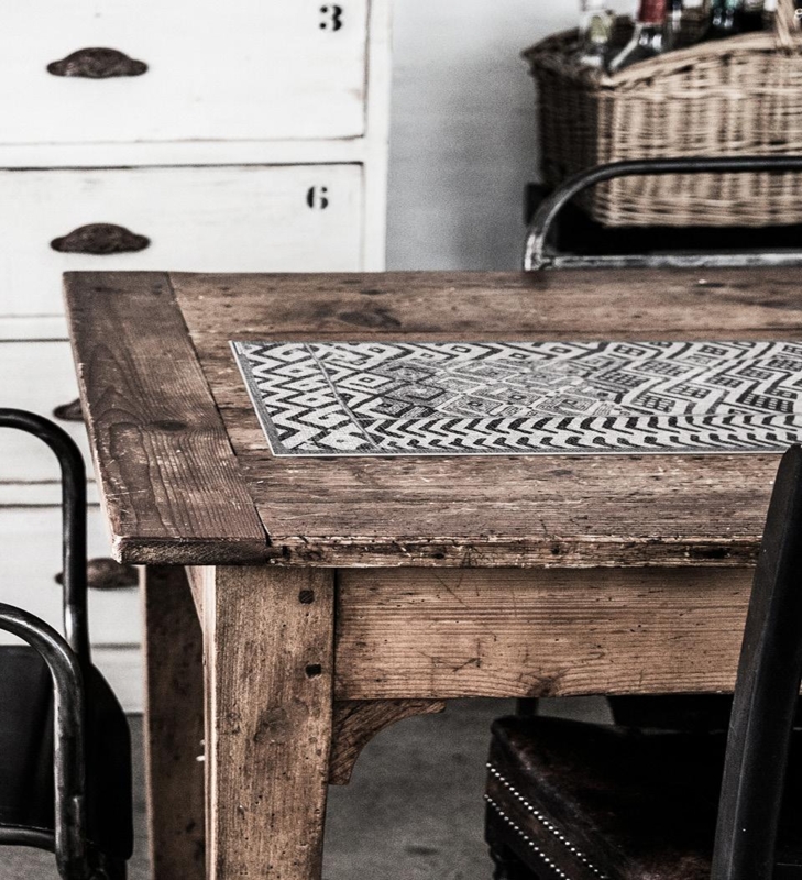 Table Runner Ideas: Geometric Pattern on Weathered Wood Table