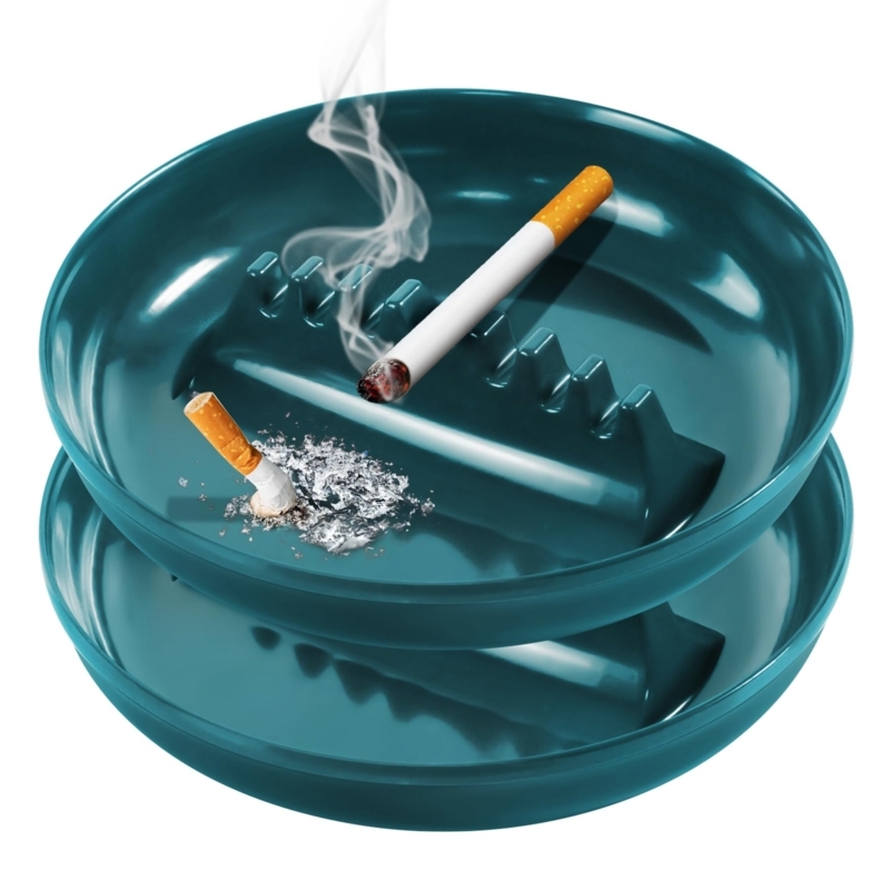 Tabletop Ashtray Teal Blue Glossy Finish Multi Slot Rest Deep Basin
