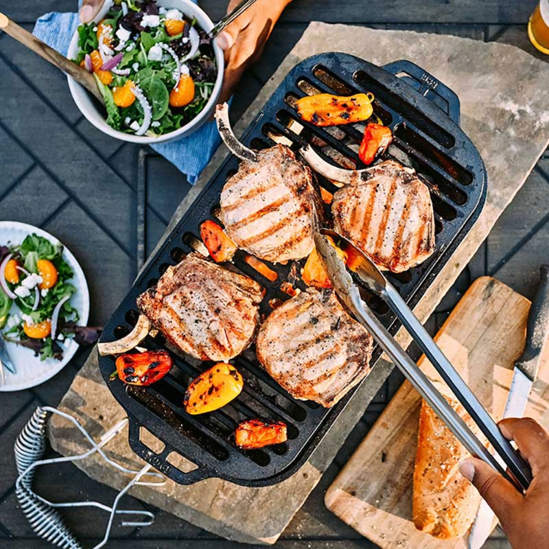 Tabletop Charcoal Grill Cast Iron Rectangular Shape Integral Handles