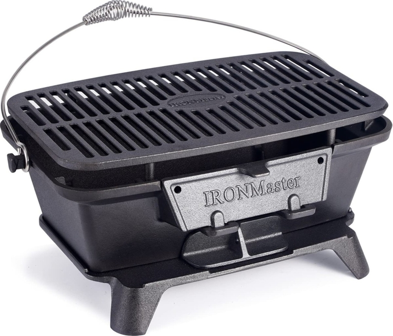 Tabletop Hibachi Grill, Sliding Vent, Cast Iron, Spring Handle