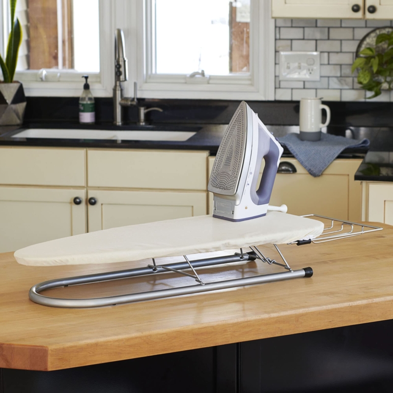 Tabletop Ironing Board with Silver U-Shaped Base for Space Saving Laundry
