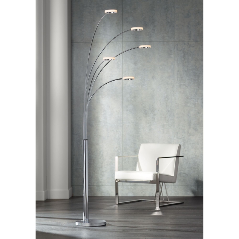 Tall Chrome Arc Floor Lamp with Five Acrylic LED Diffusers