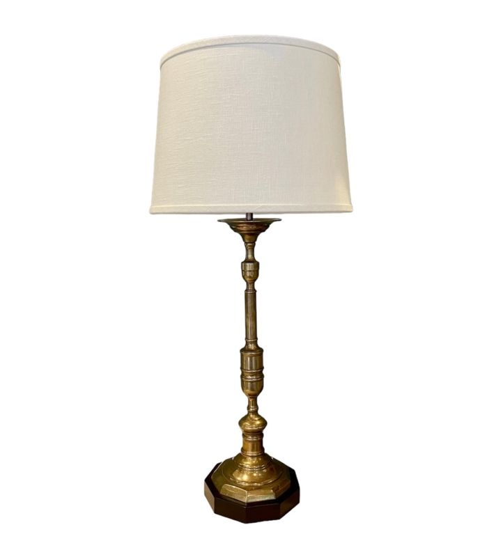 Tall Table Lamp: Slender Aged Brass Candlestick Base Profile