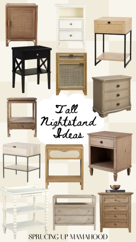 Tall Wood Nightstands Rattan Drawer Bedside Tables Black Metal Frame