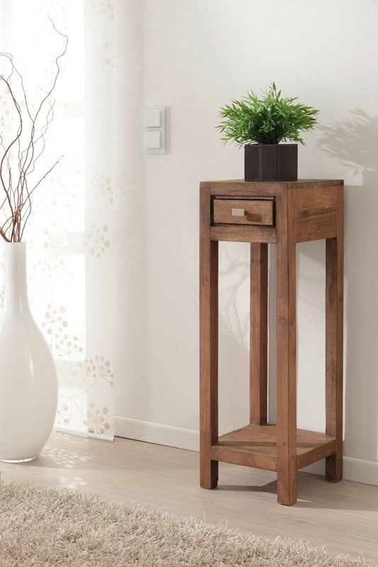 Tall Wood Telephone Table with Integrated Drawer and Lower Shelf