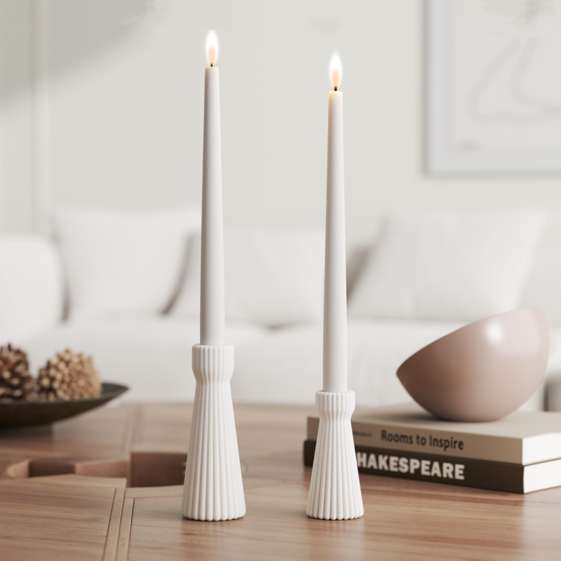 Taper Candle Holder Set with Vertical Fluting in Matte White