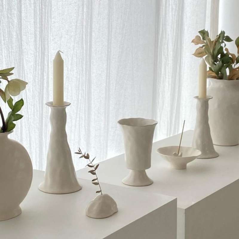 Taper Candle Holder with Hand Molded Texture and Organic Shape