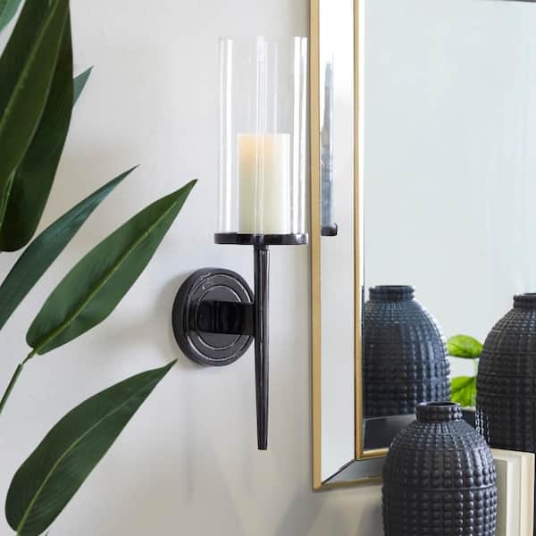 Tapered Black Candle Sconce Minimalist Metal Glass Cylinder
