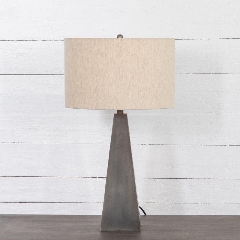 Tapered Pewter Table Lamp with Linen Drum Shade