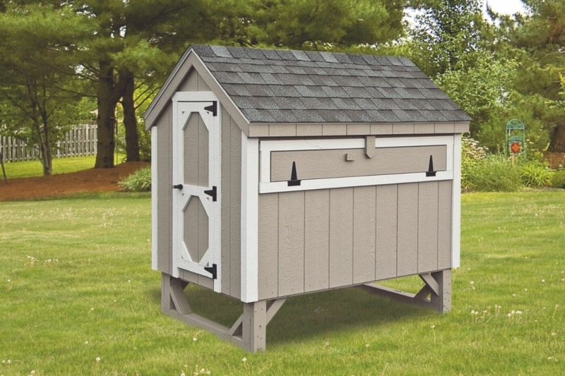 Taupe and White Coop with Gabled Shingle Roof and Dual Toned Exterior