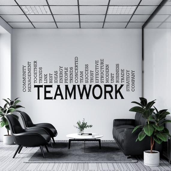 Teamwork Office Wall Decal, Minimalist Typographic Mural