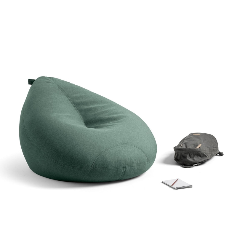 Teardrop Bean Bag Chair with Integrated Handle, Forest Green Fabric