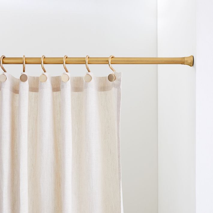 Telescoping Shower Curtain Rod Antique Brass Circular Clip Accents