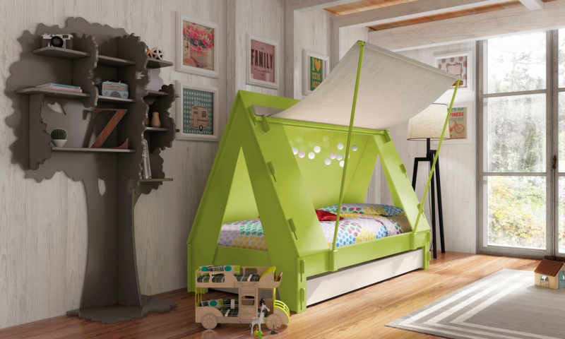 Tent Bed A-Frame Canopy in Vibrant Lime Green Finish