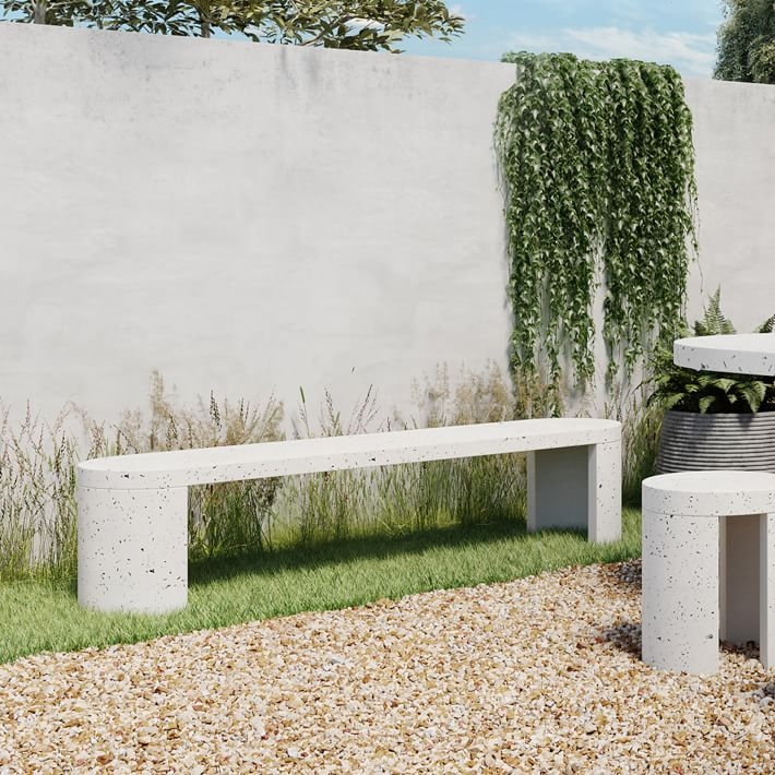 Terrazzo Concrete Bench Pill Shaped Monolithic Minimalist