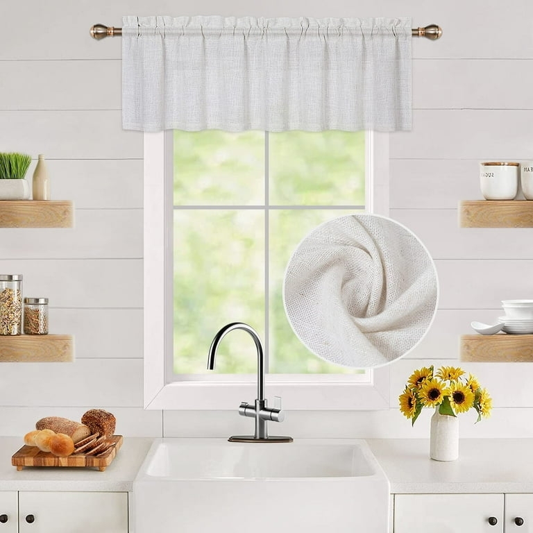 Textured Valance, Natural Beige Linen Blend with Rod Pocket