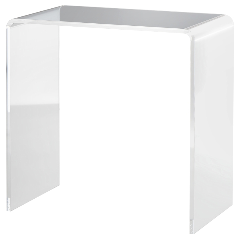 Thick Slab Acrylic Side Table Waterfall Edge Open Base Polished Finish
