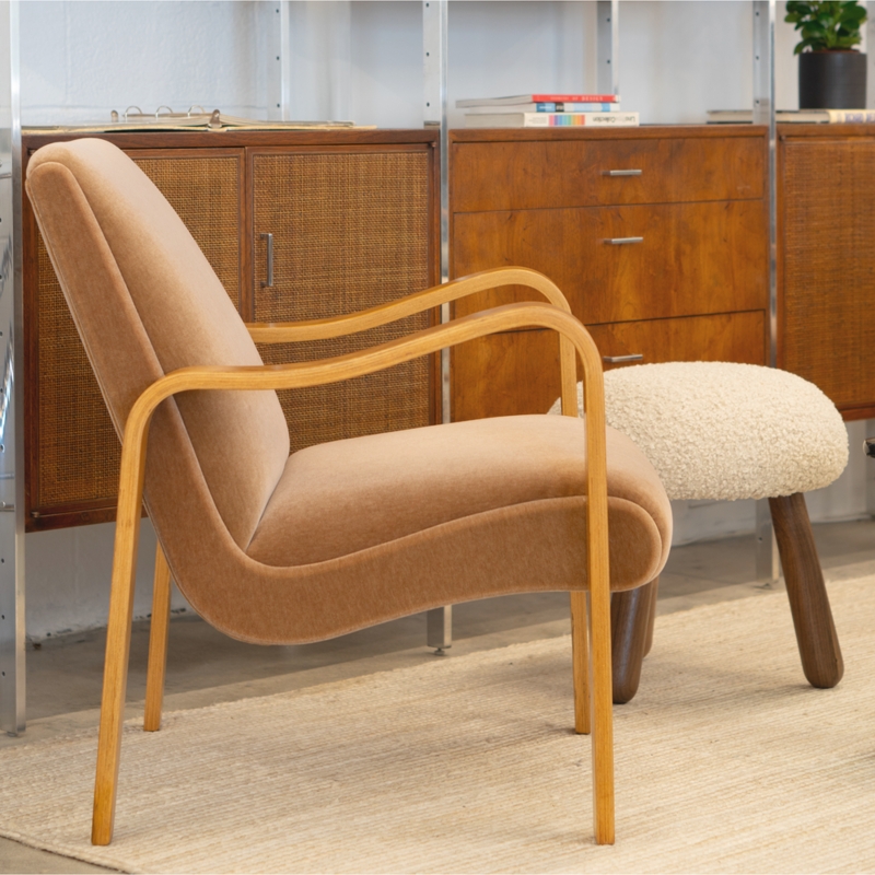 Thonet Art Deco Lounge Chair: Umber Mohair, Steam Bent Maple Arms