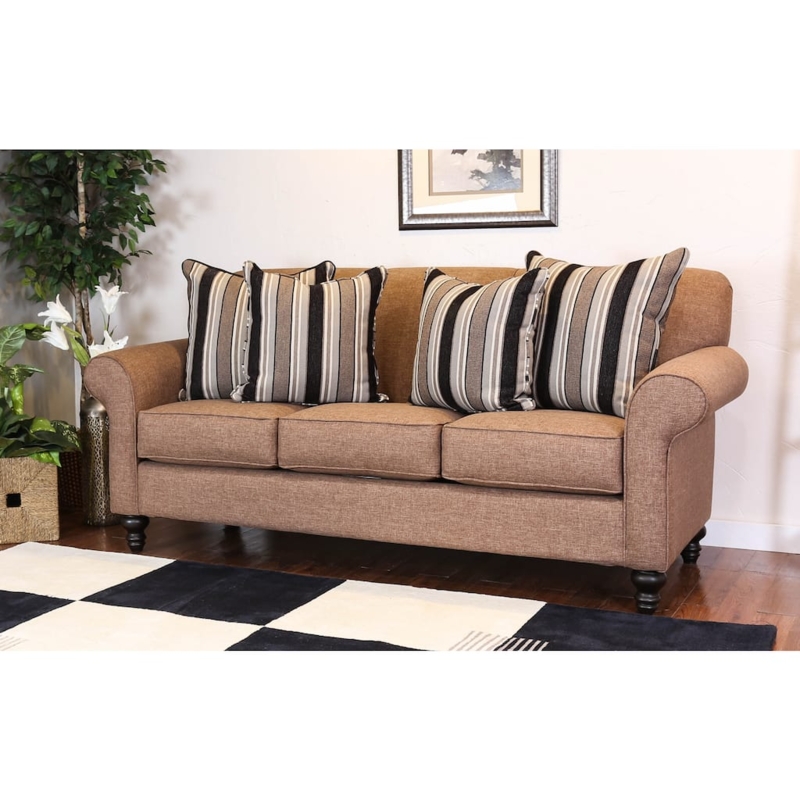 Three Seater Sofa in Pecan Brown with Bun Feet