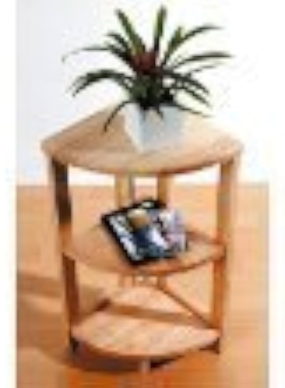 Three-Tier Corner Table with Slatted Shelves and Curved Front