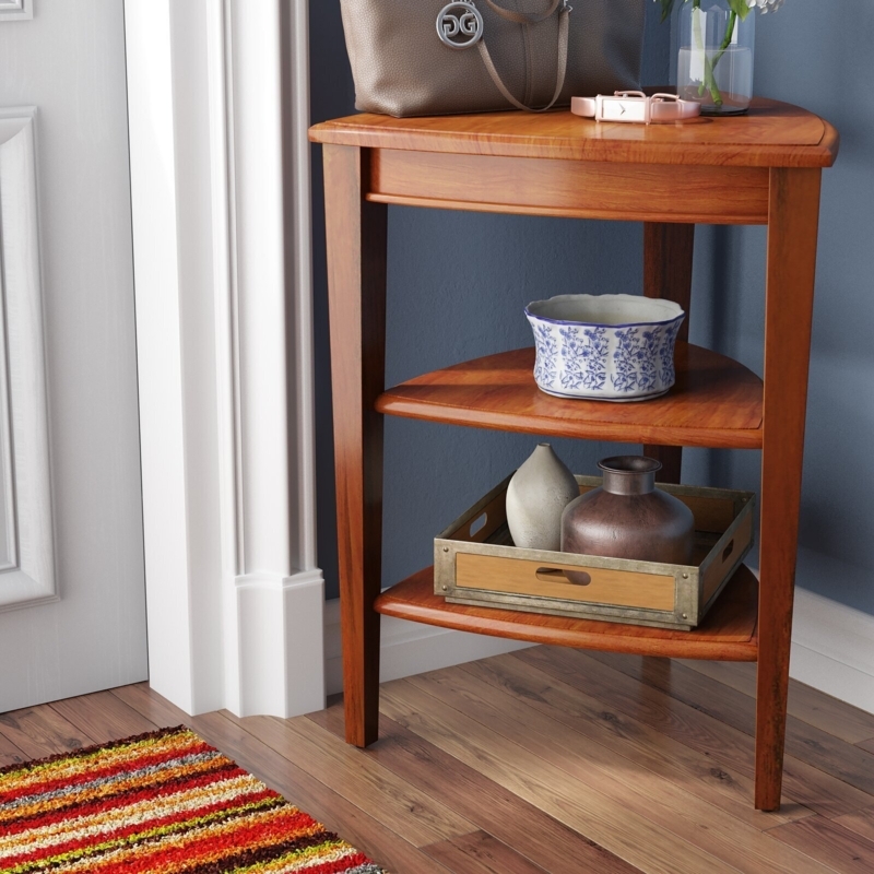 Three-Tier Corner Table with Tapered Legs and Open Shelving
