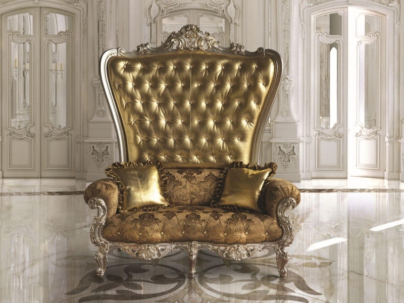 Throne Chair Silver Leaf Frame Diamond Tufting Champagne Gold Baroque