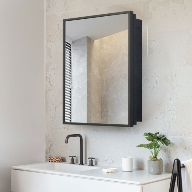 Tiered Frame Medicine Cabinet Matte Black Surface Mount